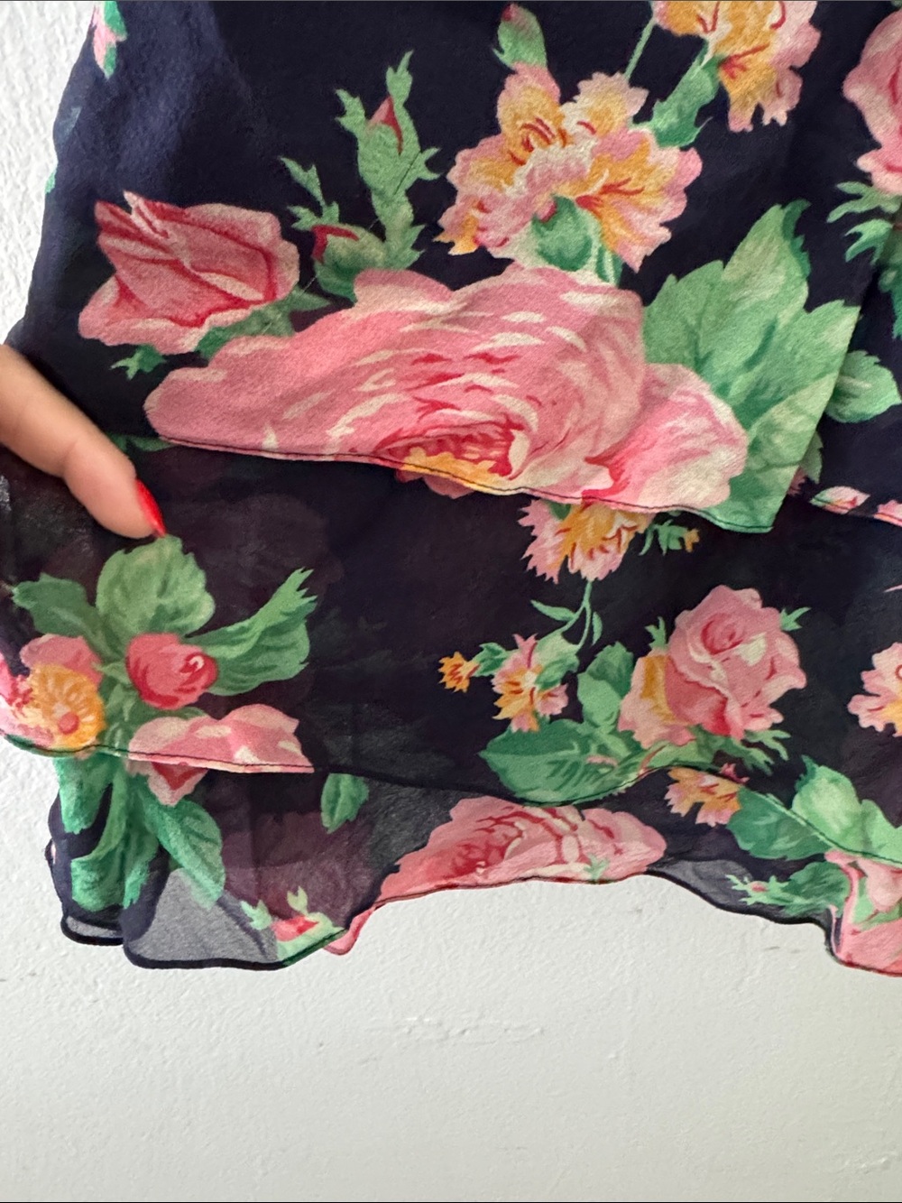 Lauren Ralph Lauren Silk Navy Floral Tiered Skirt with Pink Rose Print Sz 6 - Picture 3 of 5